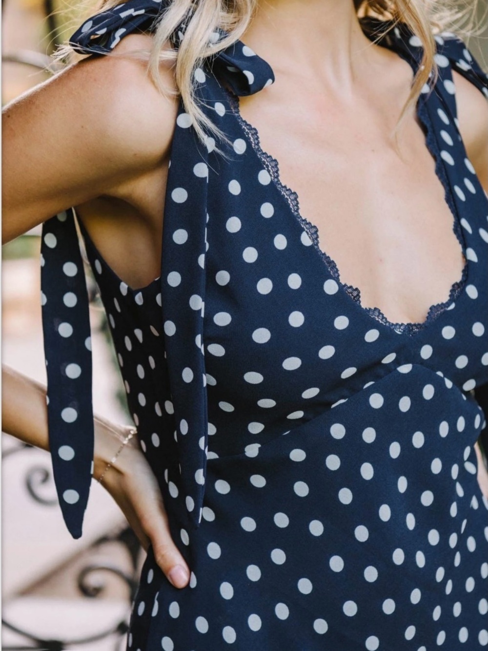Show Me Your MuMu Emma Midi Dress Navy Polka Dot Size Small - Picture 2 of 14